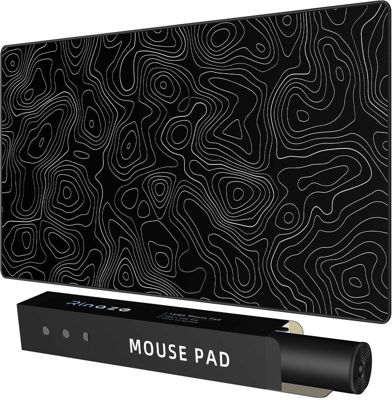 Rinaze Extra Large Gaming Mouse Pad with Black Topographic, XXL Mousepad, Big Mouse Mat Desk Pad, Non Slip Keyboard Pad for Gaming Computer Laptop PC Office Desk Accessories - Image 1